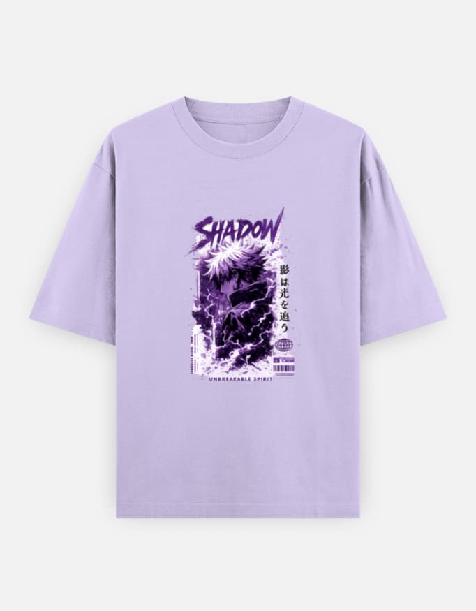 "Shadow & Dream Chaser" Oversized Anime Graphic Tee - Lilac - 3
